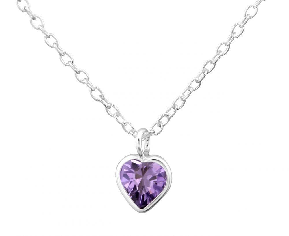 Children's Silver and CZ Amethyst Crystal Heart Necklace