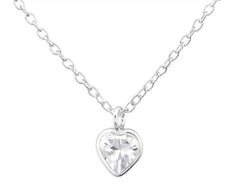 Children's Silver and CZ Amethyst , Pink & Crystal Heart Pendant Necklace