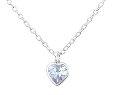 Children's Silver and CZ Amethyst , Pink & Crystal Heart Pendant Necklace