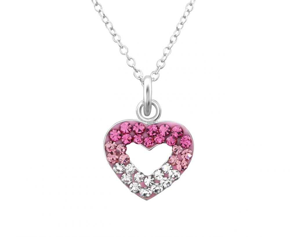 Children's Pink Heart Necklace with Crystals