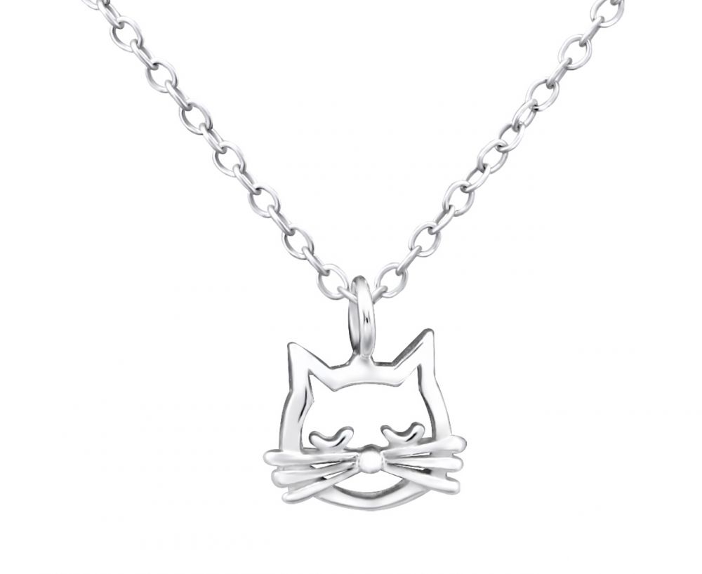 Children's Silver Cat Face Pendant
