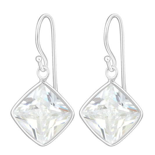 Sterling Silver Cubic Zirconia silver Square earrings