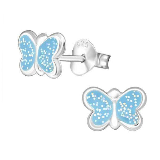 Children's Sterling Silver Pink Glitter Butterfly Stud Earrings