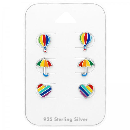 Rainbow Silver Earrings Set for Kids