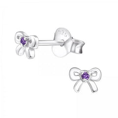 Silver Bow Birthstone Earrings