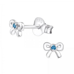 Silver Bow Birthstone Earrings