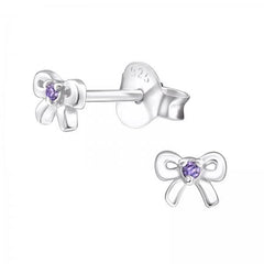 Silver Bow Birthstone Earrings