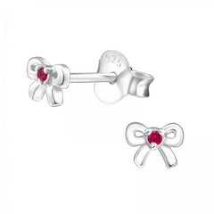 Silver Bow Birthstone Earrings