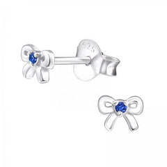 Silver Bow Birthstone Earrings
