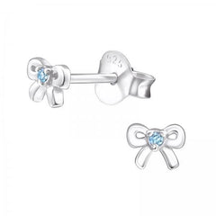Silver Bow Birthstone Earrings