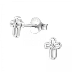 Silver Birthstone Cross Stud Earrings