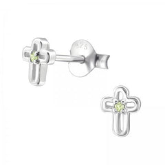 Silver Birthstone Cross Stud Earrings