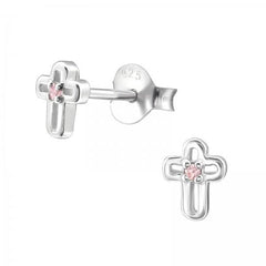 Silver Birthstone Cross Stud Earrings