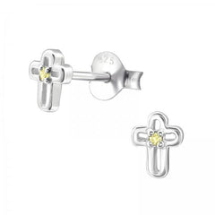 Silver Birthstone Cross Stud Earrings