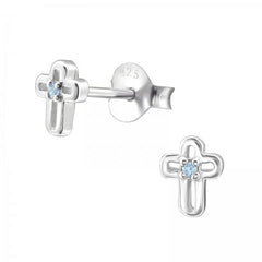 Silver Birthstone Cross Stud Earrings
