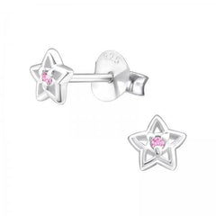 Silver Birthstone Star Stud Earrings