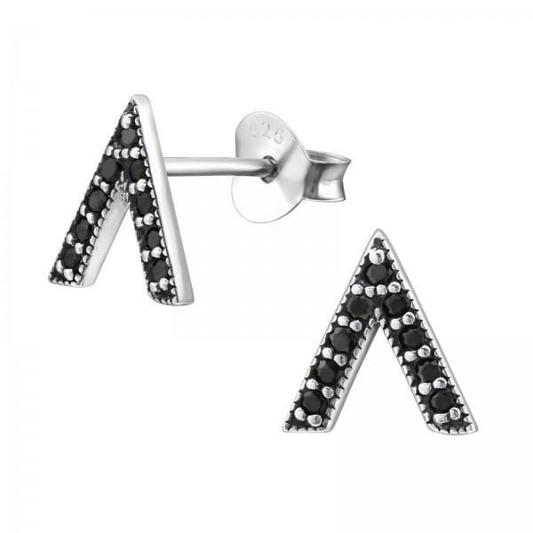 Black Spinel Triangle Stud Earrings