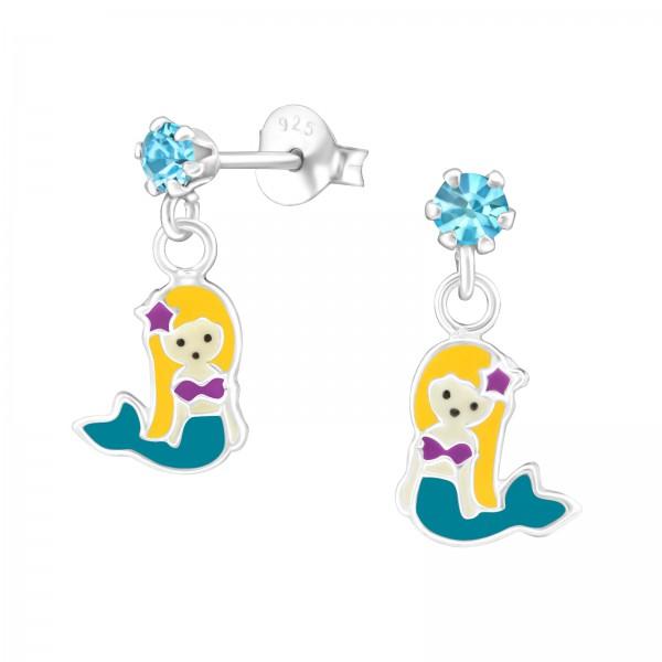 Children's Silver Mermaids Hanging Ear Studs