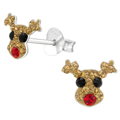 Children's Silver Reindeer Ear Studs Made with Swarovski Crystal
