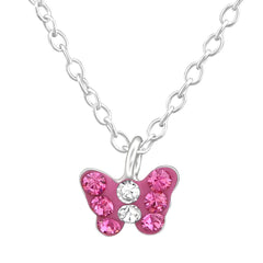 Children's Silver Butterfly Necklace Made with Swarovski Crystal