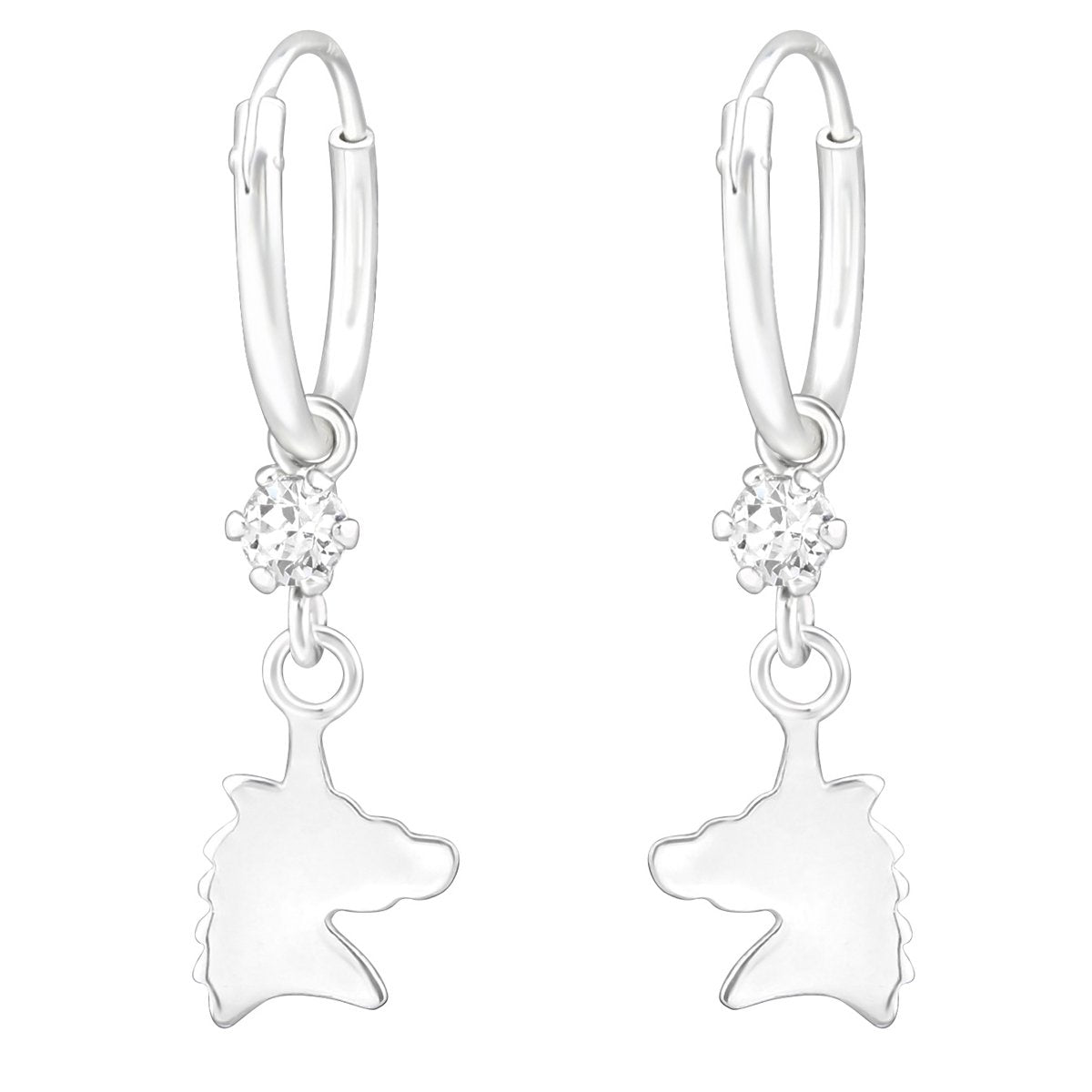 Children's Silver Hanging Unicorn Hoop Earrings Made with Swarovski Crystal