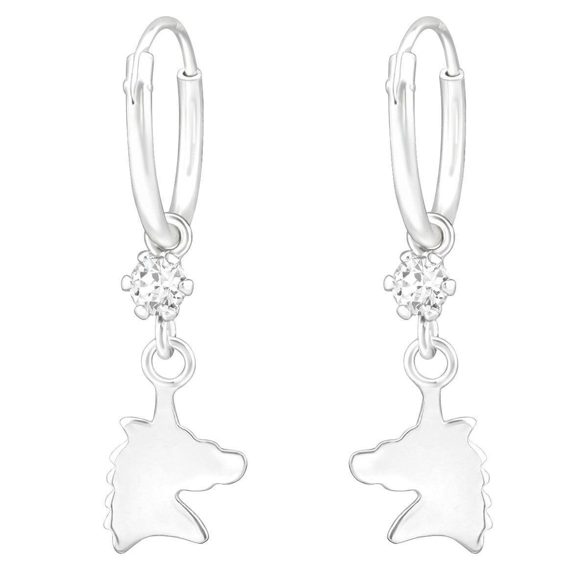 Children's Silver Hanging Unicorn Hoop Earrings Made with Swarovski Crystal