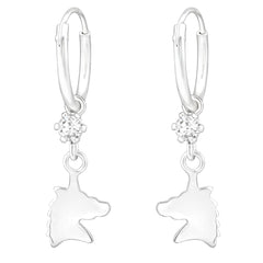 Children's Silver Hanging Unicorn Hoop Earrings Made with Swarovski Crystal
