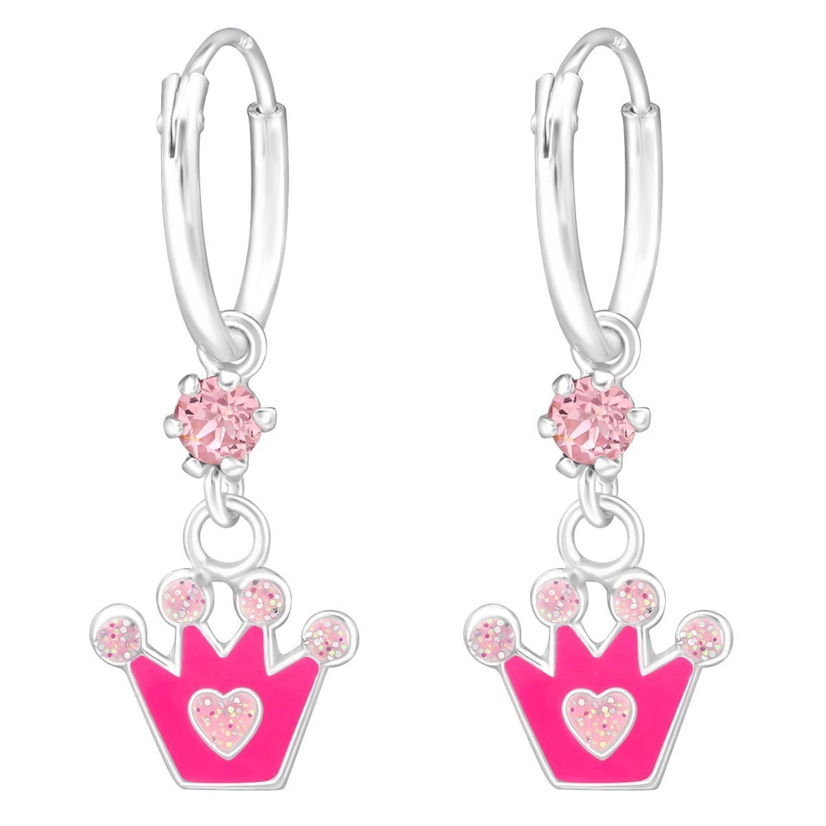 Children's Silver Crown Hoop earrings Made with Swarovski Crystal