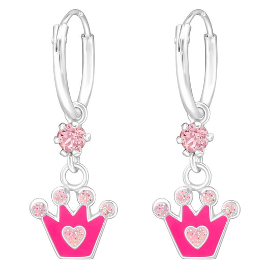 Children's Silver Crown Hoop earrings Made with Swarovski Crystal