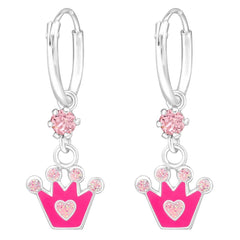 Children's Silver Crown Hoop earrings Made with Swarovski Crystal