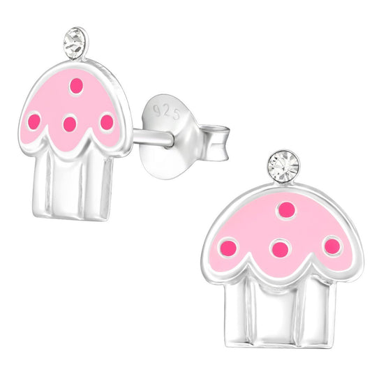 Children's Silver Cupcake Ear Studs Made with Swarovski Crystal