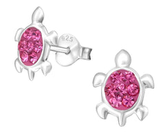 Children's Silver Turtle Crystal Stud Earrings for Girls