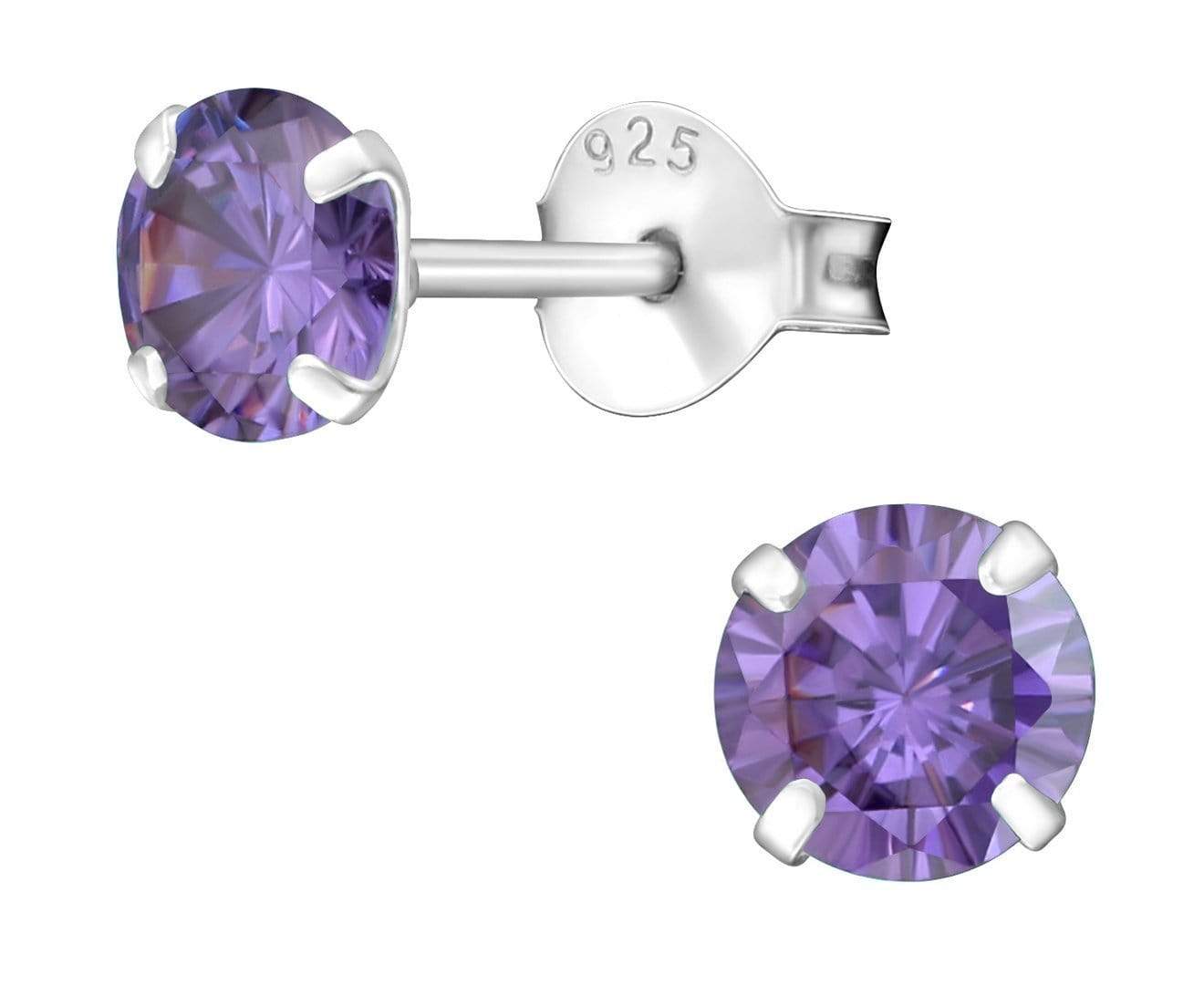5mm Silver Birthstone CZ Light Amethyst Ear Studs