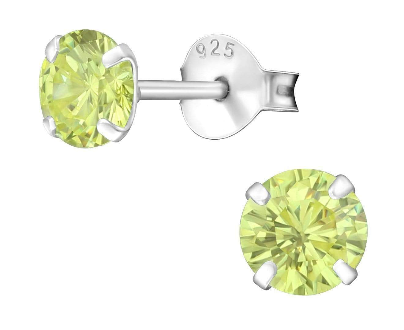 5mm Silver Birthstone CZ Peridot Ear Studs