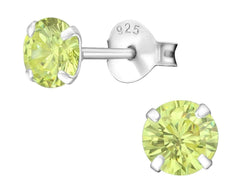5mm Silver Birthstone CZ Peridot Ear Studs