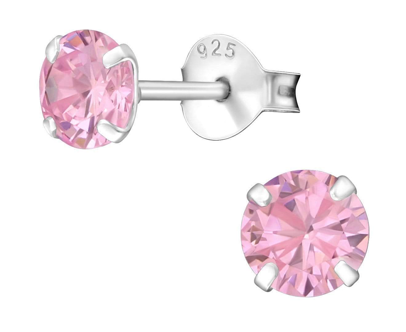 5mm Silver Birthstone CZ Pink Ear Studs