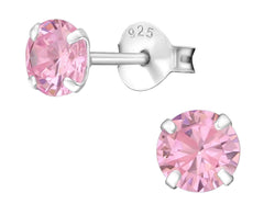 5mm Silver Birthstone CZ Pink Ear Studs