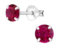 5mm Silver Birthstone CZ Ruby Ear Studs