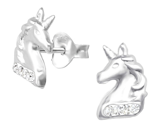 Children's Silver Unicorn Crystal Ear Studs