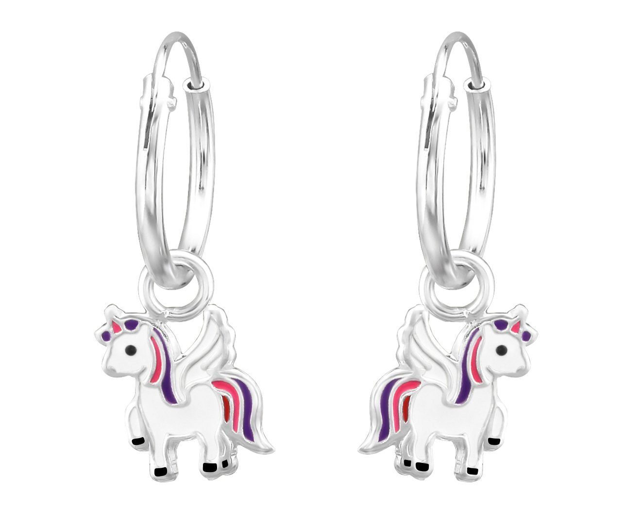 Children's Silver Unicorn Hanging Hoops