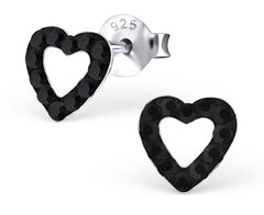 Children's Sterling Silver Jet Heart Ear Studs