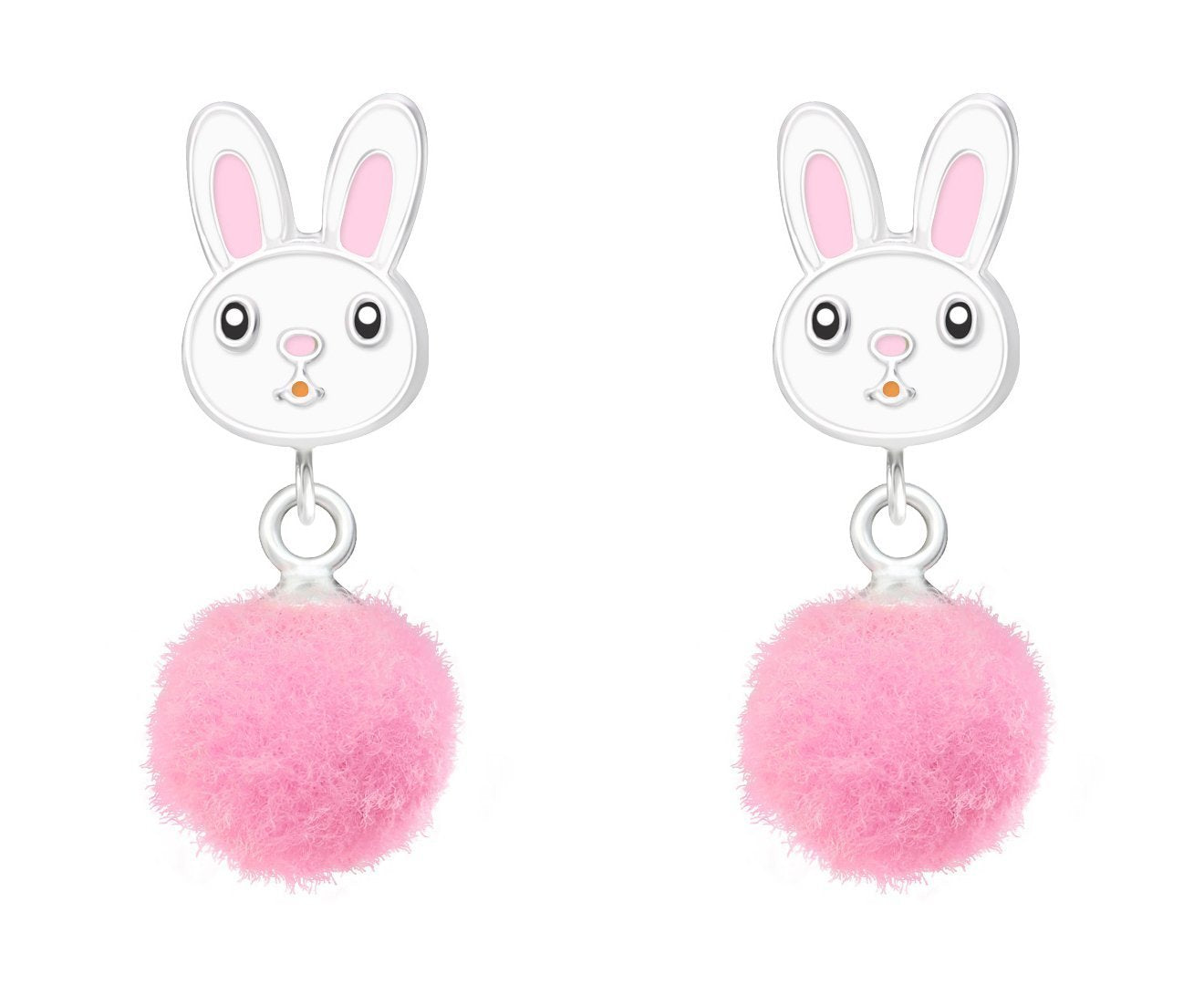 Children's Silver Rabbit Pom Pom Ear Studs