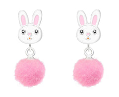 Children's Silver Rabbit Pom Pom Ear Studs