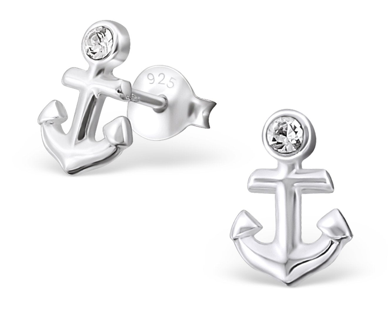 Sterling Silver Crystal Anchor Ear Studs