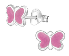 Children's Sterling Silver Light Pink Glitter Butterfly Earrings