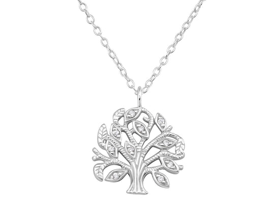 Sterling Silver Cubic Zirconia Tree Of Life Necklace