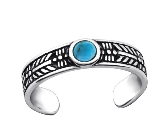 Sterling Silver Blue Turquoise Round Crystal Toe Ring