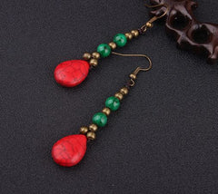 Ethnic Brass and Bead Drop Earrings