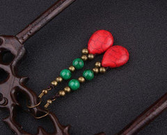 Ethnic Brass and Bead Drop Earrings
