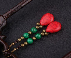 Ethnic Brass and Bead Drop Earrings